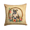 English Bulldog and Flowers Decorative Throw Pillow 18x18 Indoor Outdoor Accent Cushion, Fabric Cover with Insert for Sofa, Bed, Porch & Living Room
