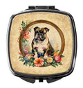 English Bulldog and Flowers Compact Mirror Decorative Travel Makeup Mirror for Women Girls Gifts Pocket Makeup Mirror Folding Handheld