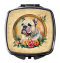 English Bulldog and Flowers Compact Mirror Decorative Travel Makeup Mirror for Women Girls Gifts Pocket Makeup Mirror Folding Handheld