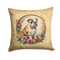 English Bulldog and Flowers Decorative Throw Pillow 14x14 Indoor Outdoor Accent Cushion, Fabric Cover with Insert for Sofa, Bed, Porch & Living Room