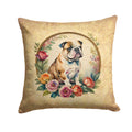 English Bulldog and Flowers Decorative Throw Pillow 18x18 Indoor Outdoor Accent Cushion, Fabric Cover with Insert for Sofa, Bed, Porch & Living Room
