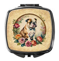 English Bulldog and Flowers Compact Mirror Decorative Travel Makeup Mirror for Women Girls Gifts Pocket Makeup Mirror Folding Handheld