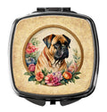 Bullmastiff and Flowers Compact Mirror Decorative Travel Makeup Mirror for Women Girls Gifts Pocket Makeup Mirror Folding Handheld