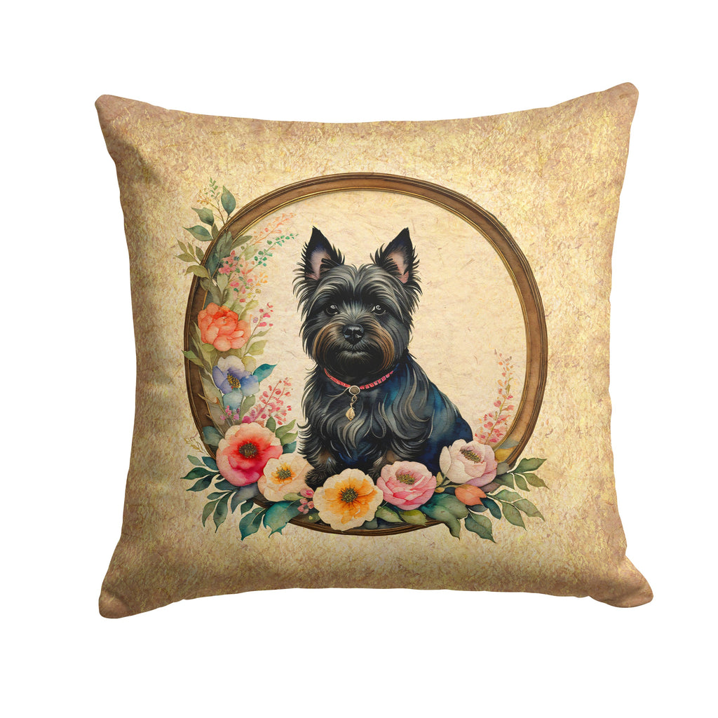 Cairn Terrier and Flowers Decorative Throw Pillow 14x14 Indoor Outdoor Accent Cushion, Fabric Cover with Insert for Sofa, Bed, Porch & Living Room