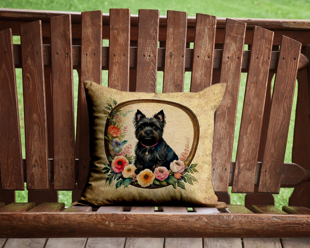 Cairn Terrier and Flowers Decorative Throw Pillow 14x14 Indoor Outdoor Accent Cushion, Fabric Cover with Insert for Sofa, Bed, Porch & Living Room