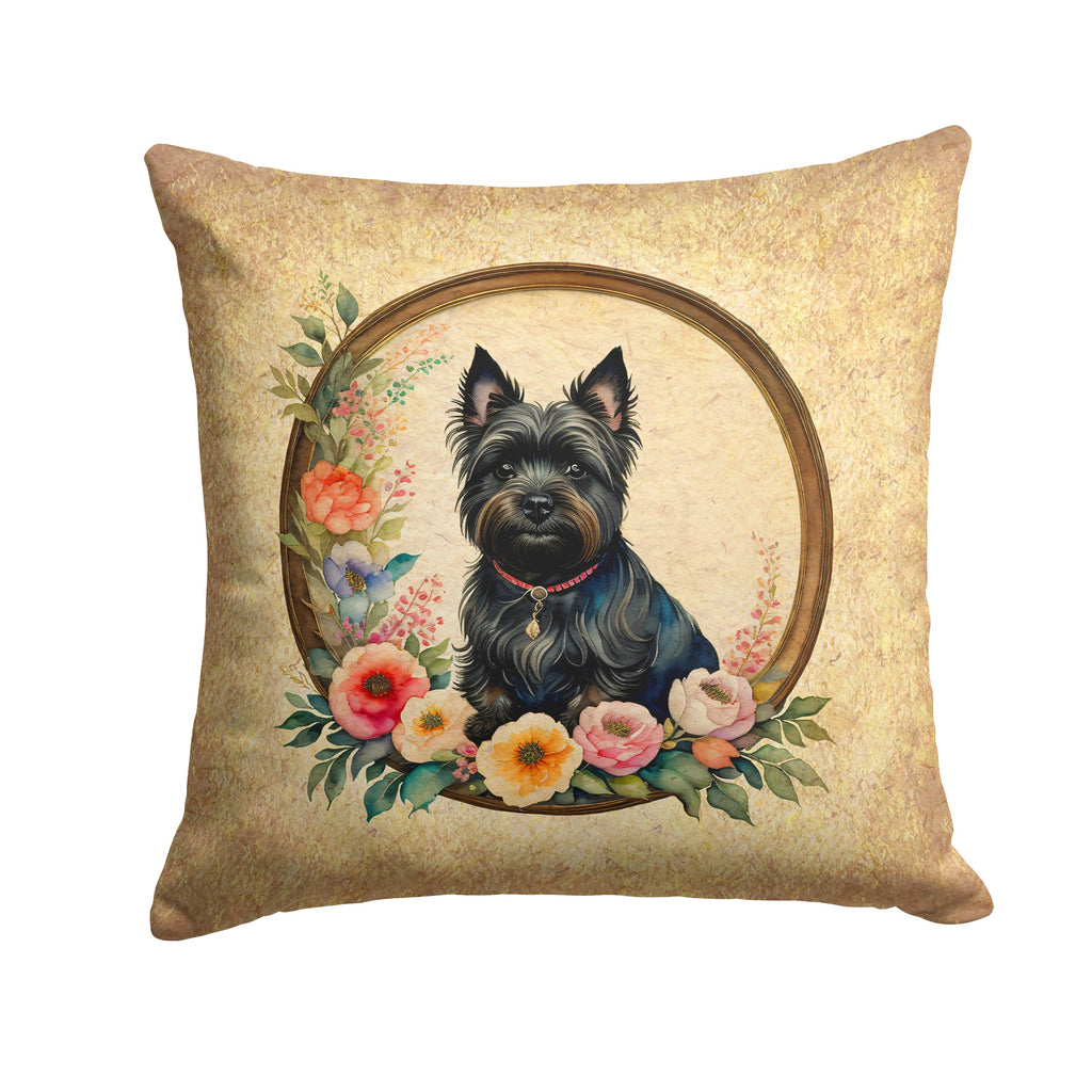 Cairn Terrier and Flowers Decorative Throw Pillow 18x18 Indoor Outdoor Accent Cushion, Fabric Cover with Insert for Sofa, Bed, Porch & Living Room