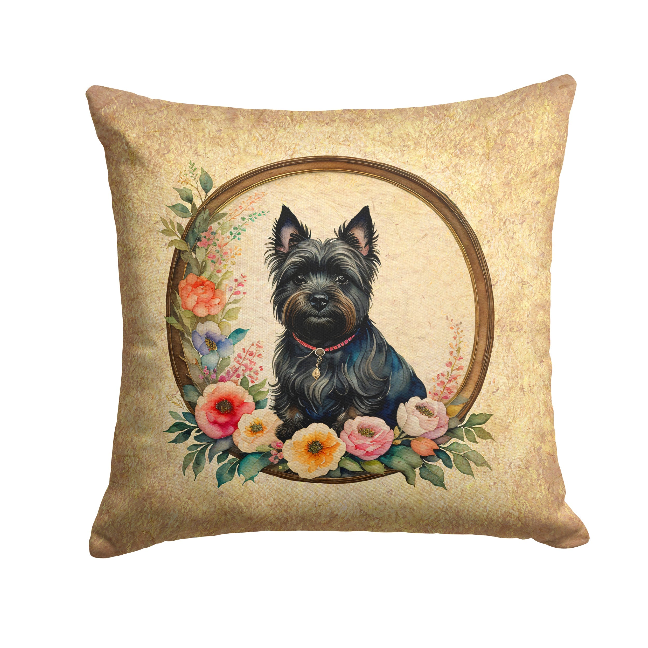 Cairn Terrier and Flowers Decorative Throw Pillow 18x18 Indoor Outdoor Accent Cushion, Fabric Cover with Insert for Sofa, Bed, Porch & Living Room