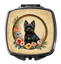 Cairn Terrier and Flowers Compact Mirror Decorative Travel Makeup Mirror for Women Girls Gifts Pocket Makeup Mirror Folding Handheld