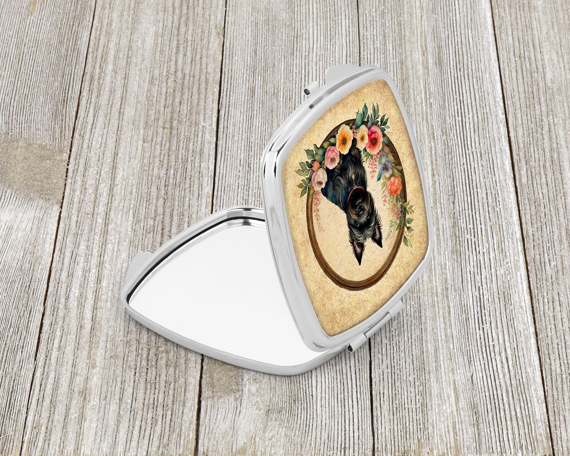 Cairn Terrier and Flowers Compact Mirror Decorative Travel Makeup Mirror for Women Girls Gifts Pocket Makeup Mirror Folding Handheld