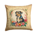 Catahoula Leopard Dog and Flowers Decorative Throw Pillow 14x14 Indoor Outdoor Accent Cushion, Fabric Cover with Insert for Sofa, Bed, Porch & Living Room
