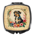 Catahoula Leopard Dog and Flowers Compact Mirror Decorative Travel Makeup Mirror for Women Girls Gifts Pocket Makeup Mirror Folding Handheld