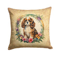 Cavalier Spaniel and Flowers Decorative Throw Pillow 18x18 Indoor Outdoor Accent Cushion, Fabric Cover with Insert for Sofa, Bed, Porch & Living Room