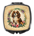 Cavalier Spaniel and Flowers Compact Mirror Decorative Travel Makeup Mirror for Women Girls Gifts Pocket Makeup Mirror Folding Handheld