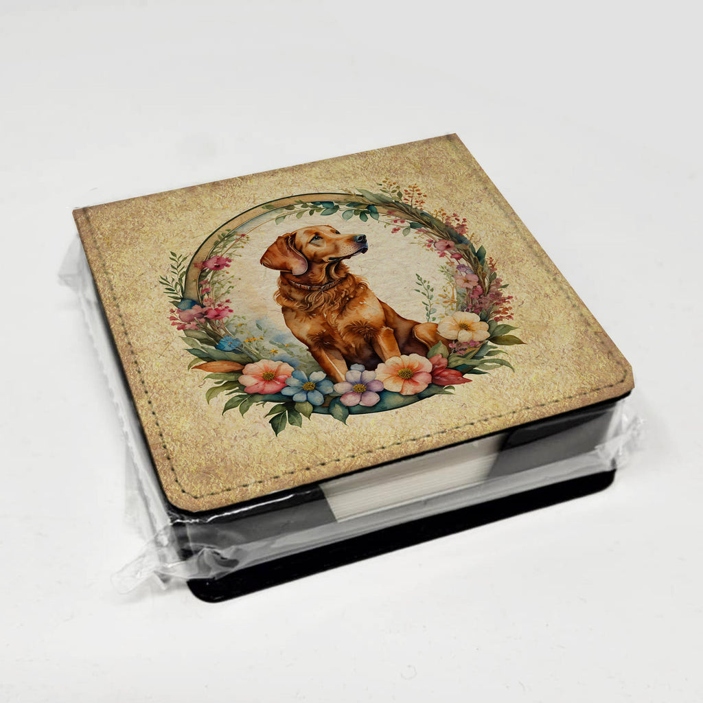 Chesapeake Bay Retriever and Flowers PU Leather Note Paper Holder with Artist-Designed Cover, Desk Accessory, Office Gift