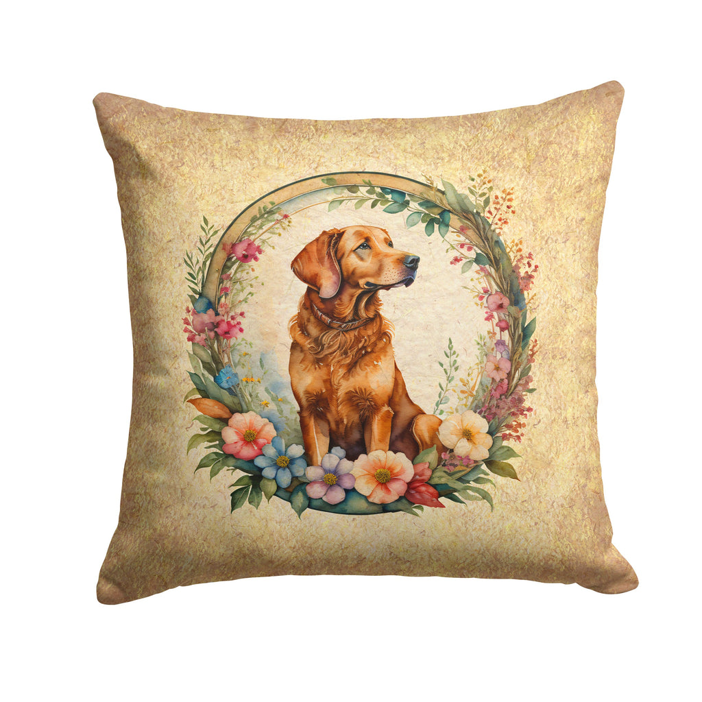 Chesapeake Bay Retriever and Flowers Decorative Throw Pillow 14x14 Indoor Outdoor Accent Cushion, Fabric Cover with Insert for Sofa, Bed, Porch & Living Room