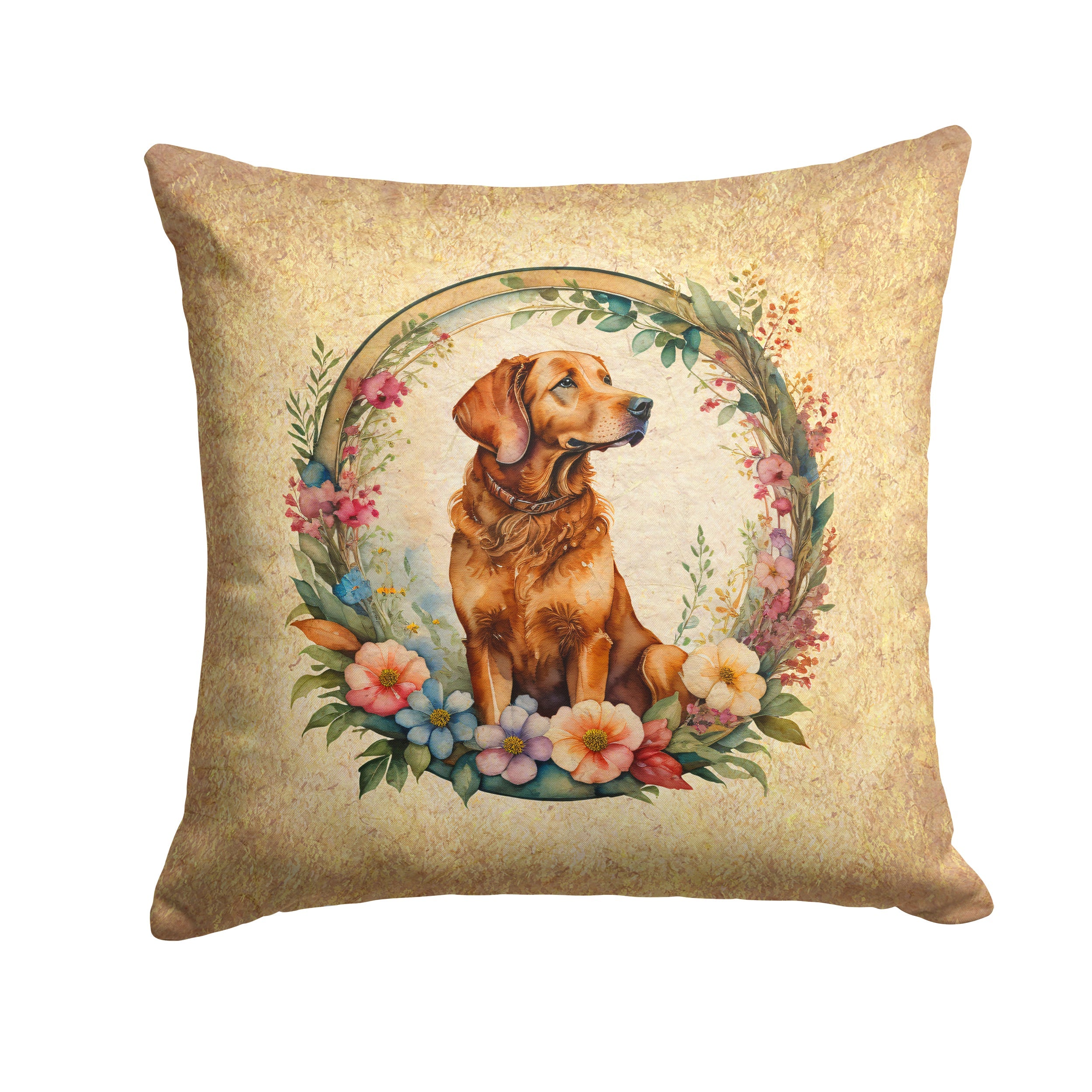Chesapeake Bay Retriever and Flowers Decorative Throw Pillow 14x14 Indoor Outdoor Accent Cushion, Fabric Cover with Insert for Sofa, Bed, Porch & Living Room