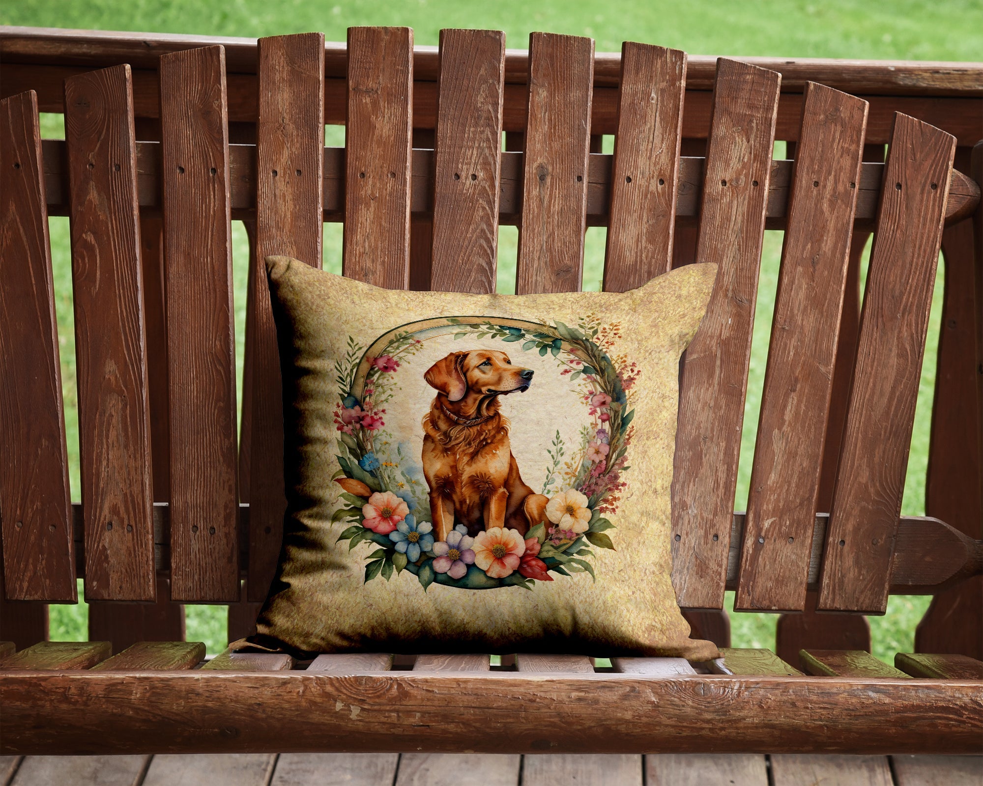 Chesapeake Bay Retriever and Flowers Decorative Throw Pillow 14x14 Indoor Outdoor Accent Cushion, Fabric Cover with Insert for Sofa, Bed, Porch & Living Room