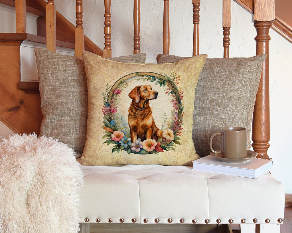 Chesapeake Bay Retriever and Flowers Decorative Throw Pillow 14x14 Indoor Outdoor Accent Cushion, Fabric Cover with Insert for Sofa, Bed, Porch & Living Room