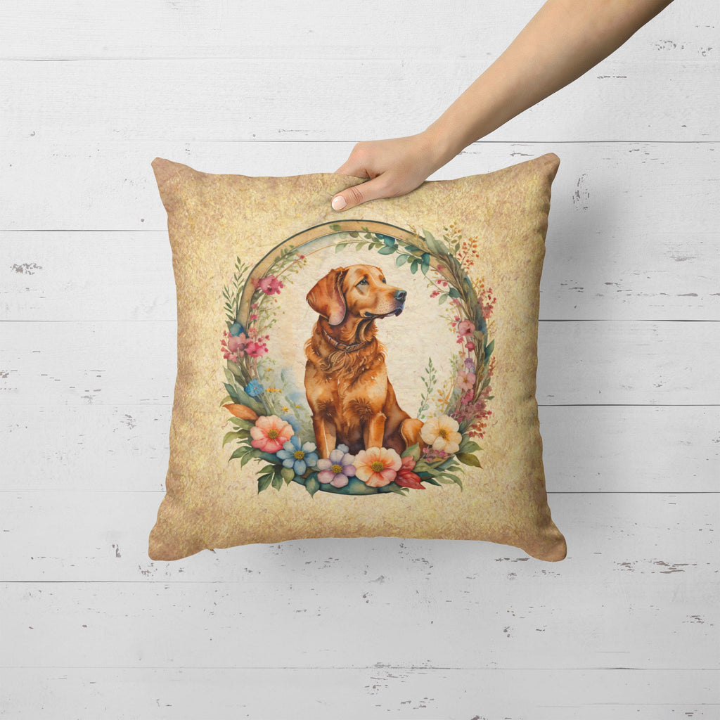 Chesapeake Bay Retriever and Flowers Decorative Throw Pillow 18x18 Indoor Outdoor Accent Cushion, Fabric Cover with Insert for Sofa, Bed, Porch & Living Room