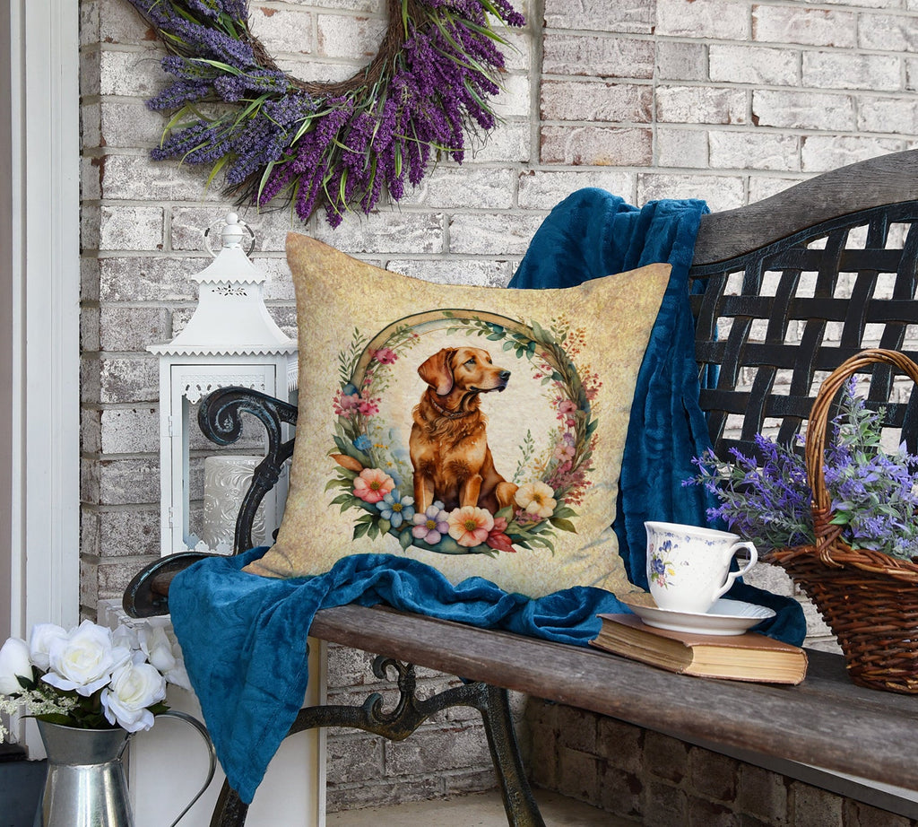 Chesapeake Bay Retriever and Flowers Decorative Throw Pillow 18x18 Indoor Outdoor Accent Cushion, Fabric Cover with Insert for Sofa, Bed, Porch & Living Room
