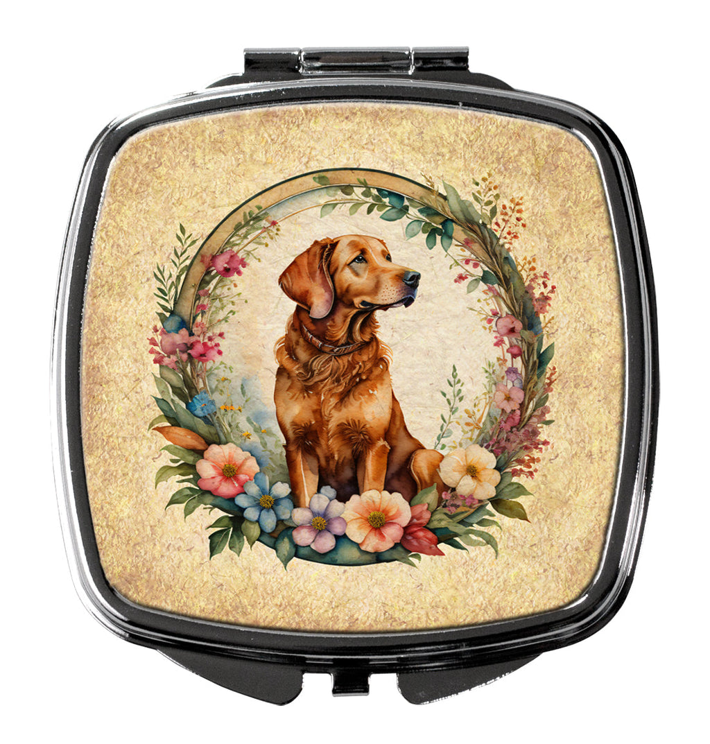 Chesapeake Bay Retriever and Flowers Compact Mirror Decorative Travel Makeup Mirror for Women Girls Gifts Pocket Makeup Mirror Folding Handheld