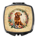 Chesapeake Bay Retriever and Flowers Compact Mirror Decorative Travel Makeup Mirror for Women Girls Gifts Pocket Makeup Mirror Folding Handheld