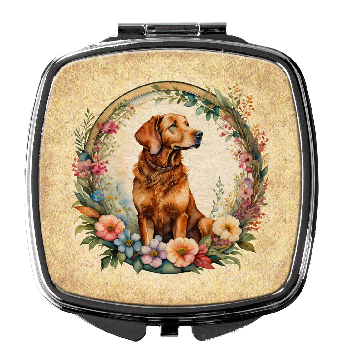Chesapeake Bay Retriever and Flowers Compact Mirror Decorative Travel Makeup Mirror for Women Girls Gifts Pocket Makeup Mirror Folding Handheld