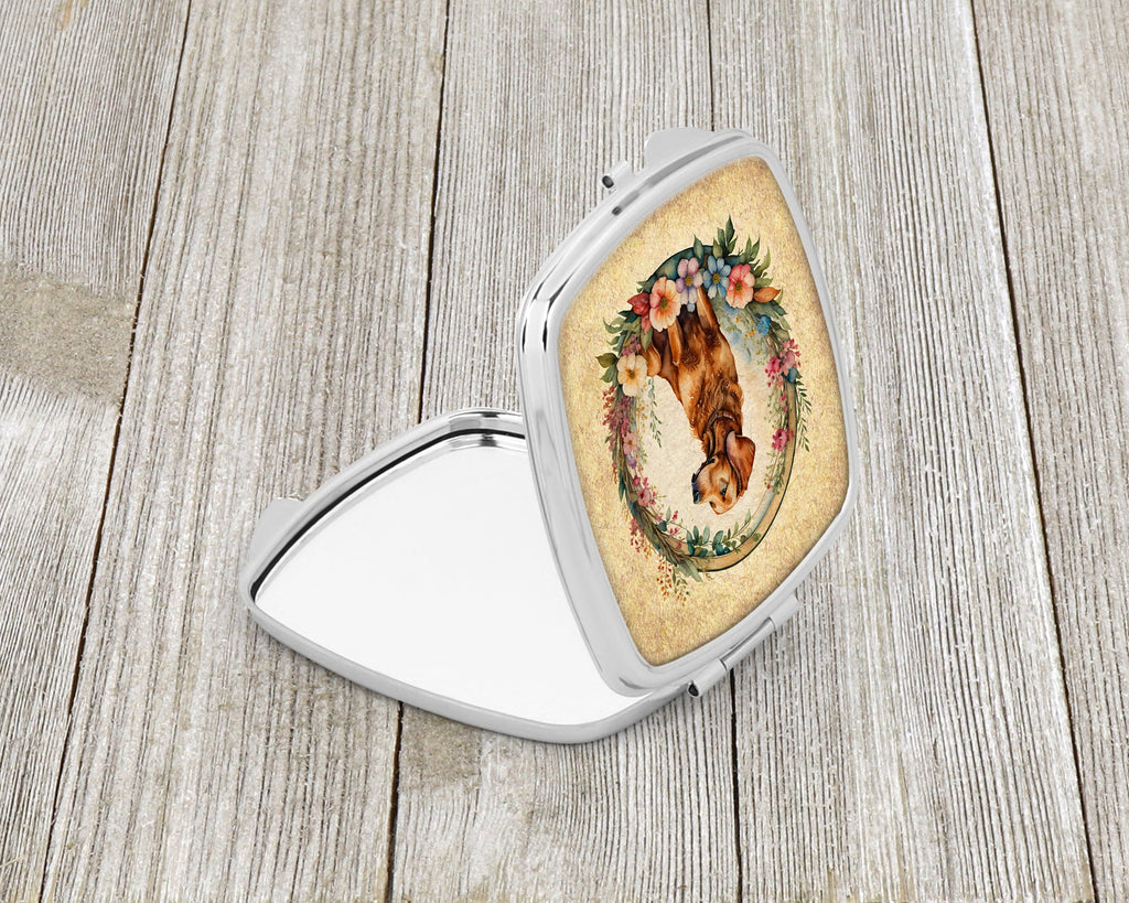 Chesapeake Bay Retriever and Flowers Compact Mirror Decorative Travel Makeup Mirror for Women Girls Gifts Pocket Makeup Mirror Folding Handheld