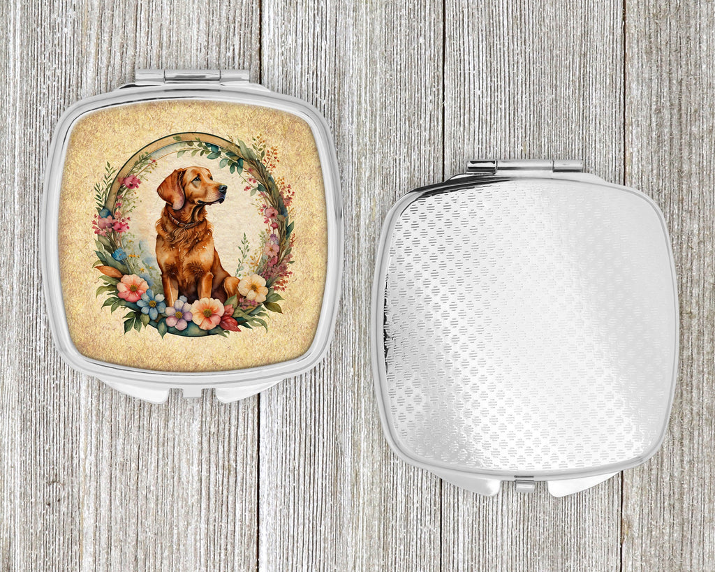 Chesapeake Bay Retriever and Flowers Compact Mirror Decorative Travel Makeup Mirror for Women Girls Gifts Pocket Makeup Mirror Folding Handheld