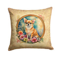 Chihuahua and Flowers Decorative Throw Pillow 14x14 Indoor Outdoor Accent Cushion, Fabric Cover with Insert for Sofa, Bed, Porch & Living Room