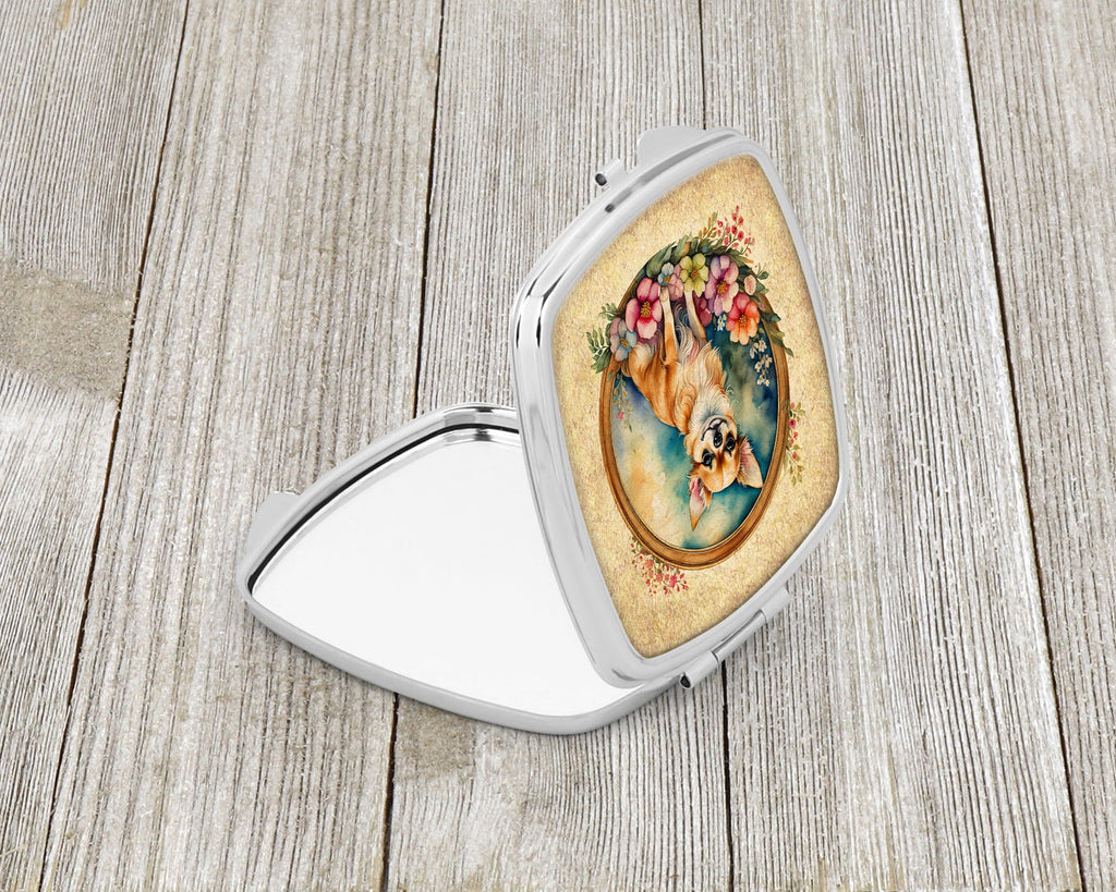 Chihuahua and Flowers Compact Mirror Decorative Travel Makeup Mirror for Women Girls Gifts Pocket Makeup Mirror Folding Handheld