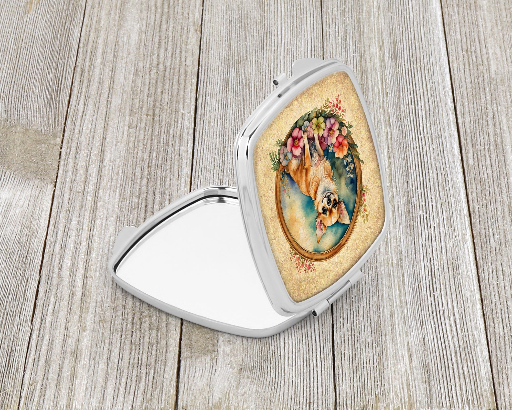 Chihuahua and Flowers Compact Mirror Decorative Travel Makeup Mirror for Women Girls Gifts Pocket Makeup Mirror Folding Handheld