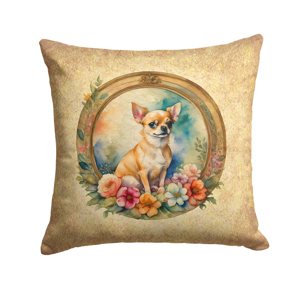 Chihuahua and Flowers Decorative Throw Pillow 18x18 Indoor Outdoor Accent Cushion, Fabric Cover with Insert for Sofa, Bed, Porch & Living Room