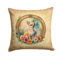 Chihuahua and Flowers Decorative Throw Pillow 18x18 Indoor Outdoor Accent Cushion, Fabric Cover with Insert for Sofa, Bed, Porch & Living Room