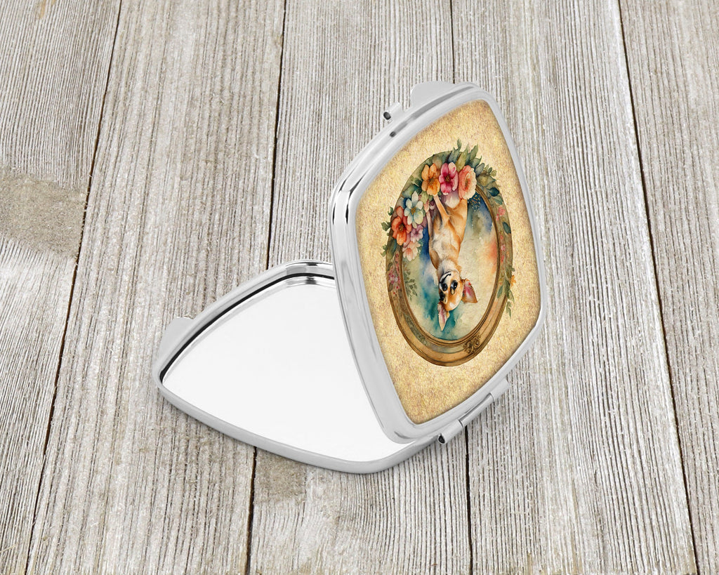 Chihuahua and Flowers Compact Mirror Decorative Travel Makeup Mirror for Women Girls Gifts Pocket Makeup Mirror Folding Handheld