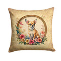 Chihuahua and Flowers Decorative Throw Pillow 14x14 Indoor Outdoor Accent Cushion, Fabric Cover with Insert for Sofa, Bed, Porch & Living Room