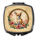 Chihuahua and Flowers Compact Mirror Decorative Travel Makeup Mirror for Women Girls Gifts Pocket Makeup Mirror Folding Handheld