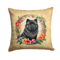 Black Chow Chow and Flowers Decorative Throw Pillow 14x14 Indoor Outdoor Accent Cushion, Fabric Cover with Insert for Sofa, Bed, Porch & Living Room