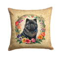 Black Chow Chow and Flowers Decorative Throw Pillow 18x18 Indoor Outdoor Accent Cushion, Fabric Cover with Insert for Sofa, Bed, Porch & Living Room
