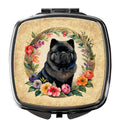 Black Chow Chow and Flowers Compact Mirror Decorative Travel Makeup Mirror for Women Girls Gifts Pocket Makeup Mirror Folding Handheld