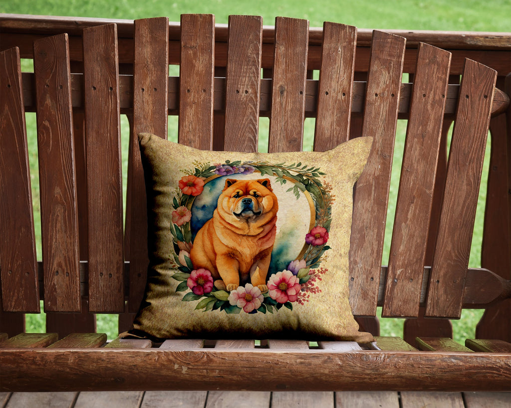 Chow Chow and Flowers Decorative Throw Pillow 14x14 Indoor Outdoor Accent Cushion, Fabric Cover with Insert for Sofa, Bed, Porch & Living Room