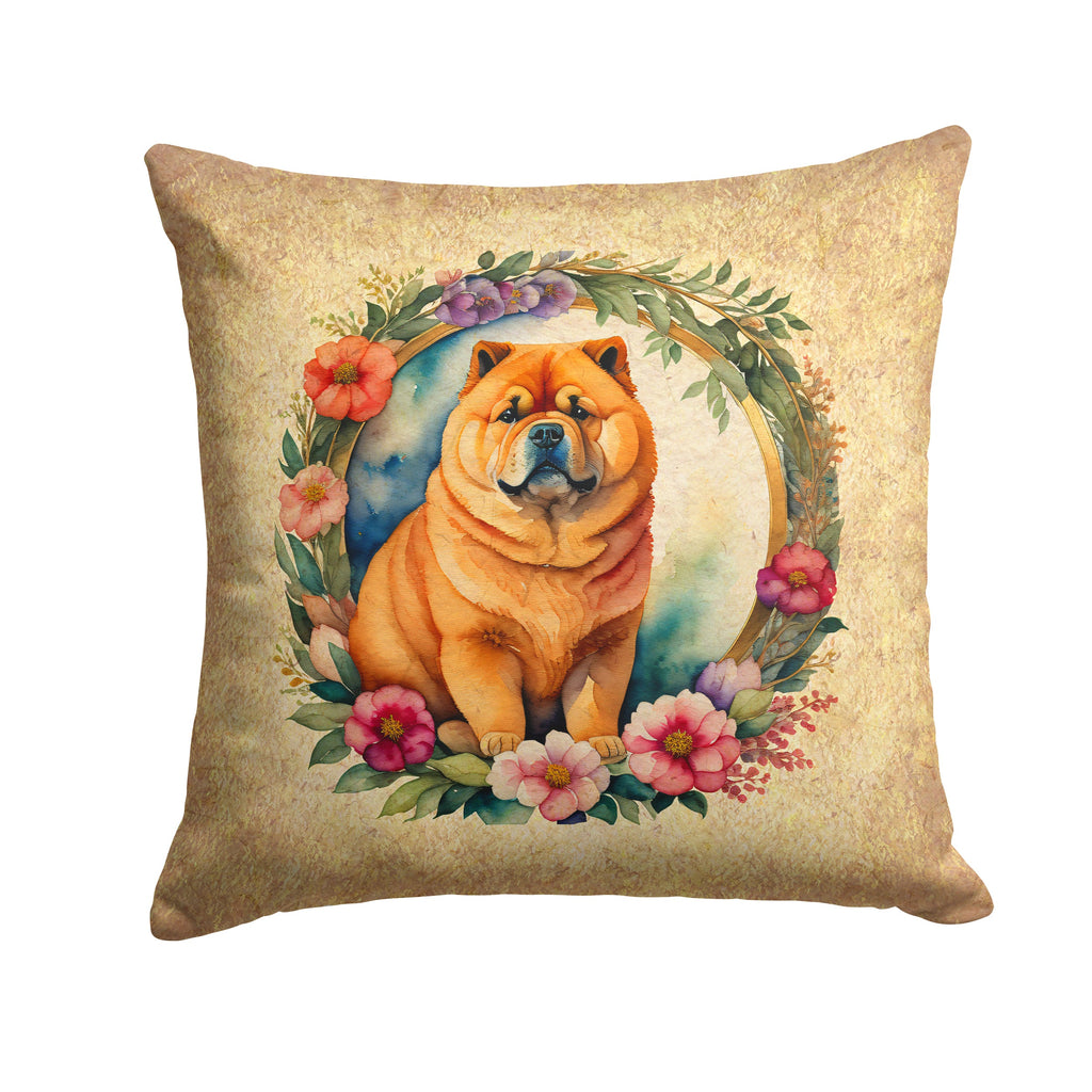 Chow Chow and Flowers Decorative Throw Pillow 18x18 Indoor Outdoor Accent Cushion, Fabric Cover with Insert for Sofa, Bed, Porch & Living Room