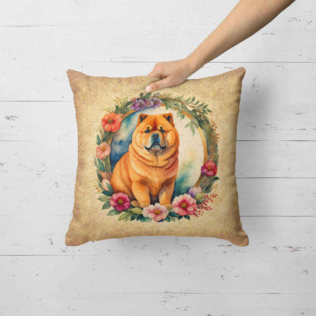 Chow Chow and Flowers Decorative Throw Pillow 18x18 Indoor Outdoor Accent Cushion, Fabric Cover with Insert for Sofa, Bed, Porch & Living Room