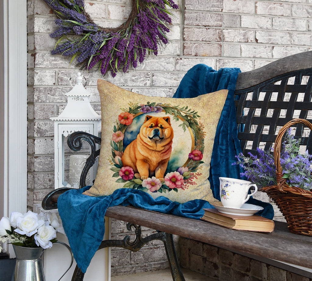 Chow Chow and Flowers Decorative Throw Pillow 18x18 Indoor Outdoor Accent Cushion, Fabric Cover with Insert for Sofa, Bed, Porch & Living Room