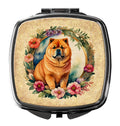 Chow Chow and Flowers Compact Mirror Decorative Travel Makeup Mirror for Women Girls Gifts Pocket Makeup Mirror Folding Handheld