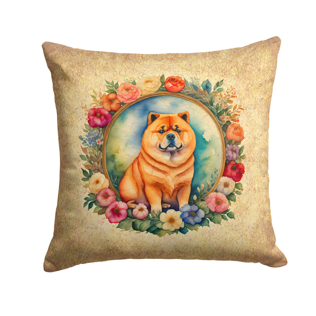 Chow Chow and Flowers Decorative Throw Pillow 14x14 Indoor Outdoor Accent Cushion, Fabric Cover with Insert for Sofa, Bed, Porch & Living Room