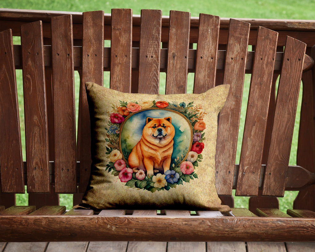 Chow Chow and Flowers Decorative Throw Pillow 14x14 Indoor Outdoor Accent Cushion, Fabric Cover with Insert for Sofa, Bed, Porch & Living Room