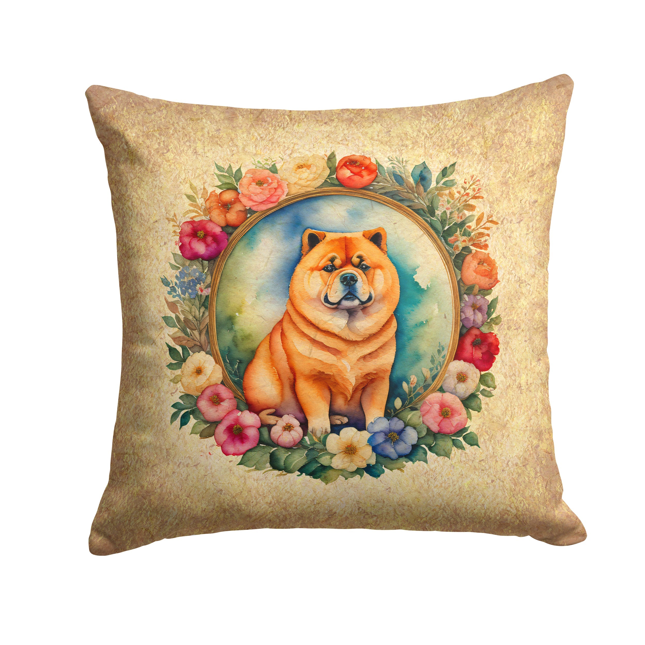 Chow Chow and Flowers Decorative Throw Pillow 18x18 Indoor Outdoor Accent Cushion, Fabric Cover with Insert for Sofa, Bed, Porch & Living Room
