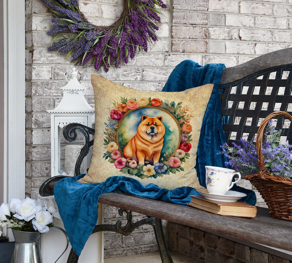 Chow Chow and Flowers Decorative Throw Pillow 18x18 Indoor Outdoor Accent Cushion, Fabric Cover with Insert for Sofa, Bed, Porch & Living Room