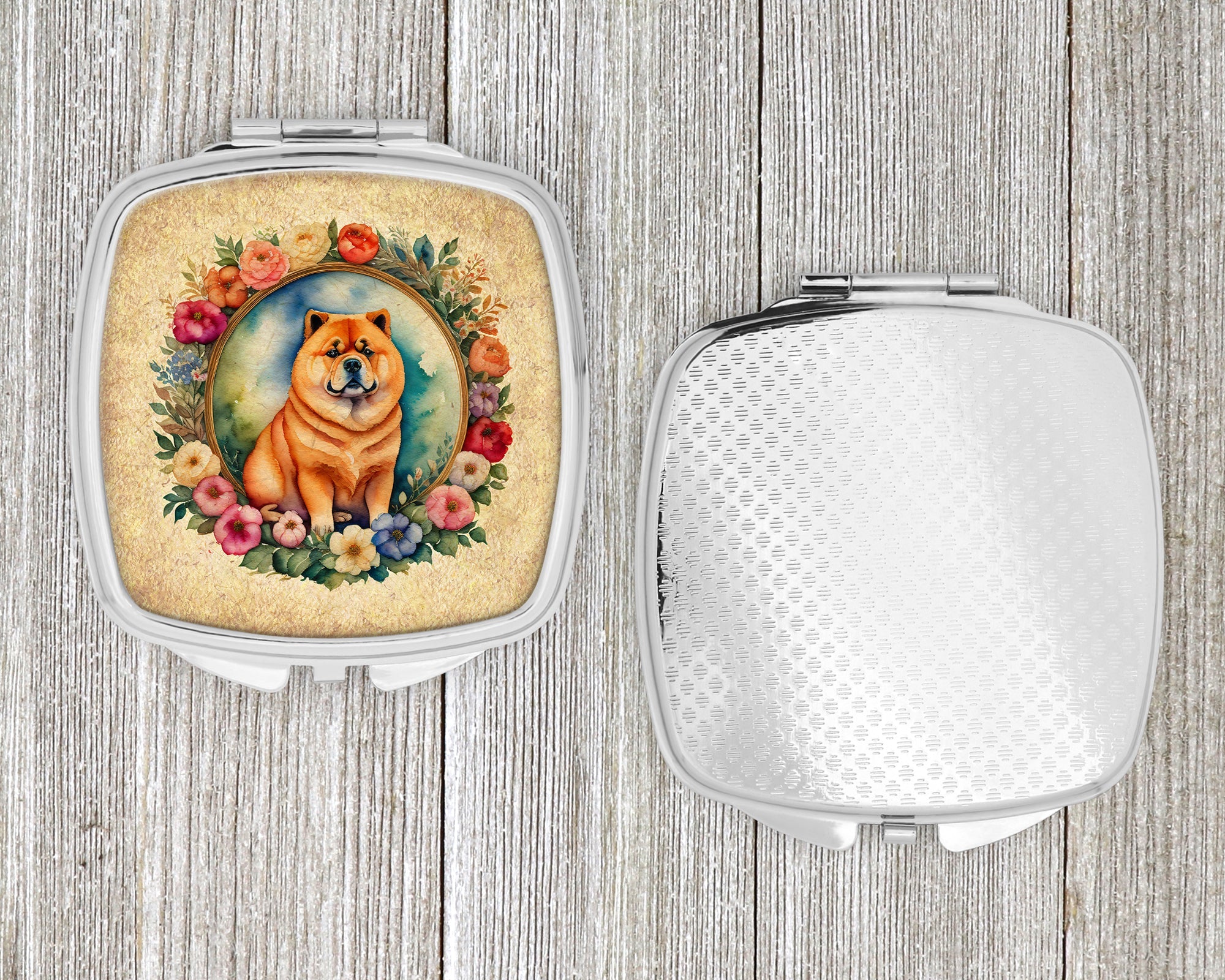 Chow Chow and Flowers Compact Mirror Decorative Travel Makeup Mirror for Women Girls Gifts Pocket Makeup Mirror Folding Handheld